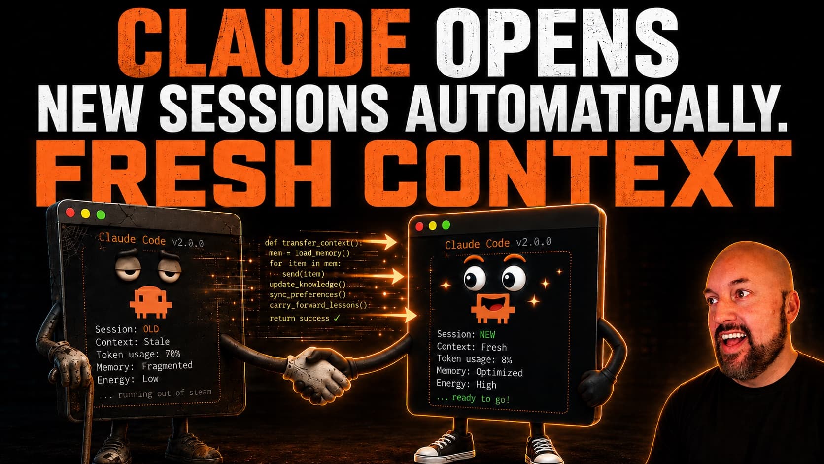 Claude Code opening a second Terminal window and continuing the same mission with a fresh context window